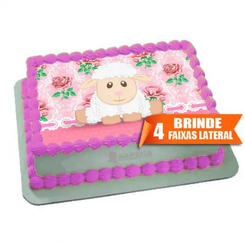 Papel arroz Ovelha para menina rosa + Brinde Faixas Lateral