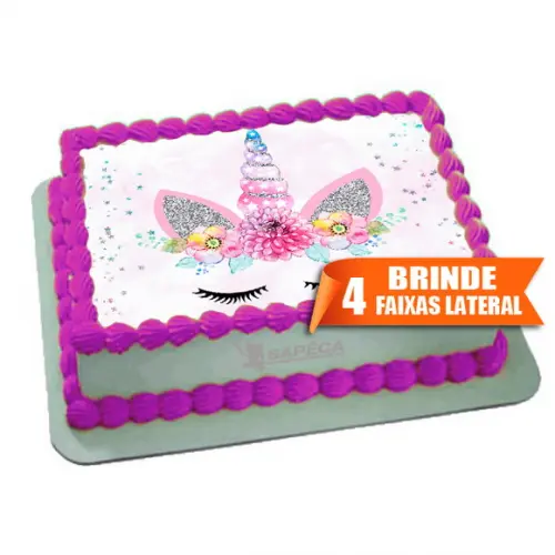 Papel arroz para Bolo Unicornio + Brinde Faixas Laterais