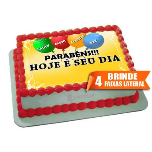 Papel arroz Parabéns é seu Dia + Brinde laterais