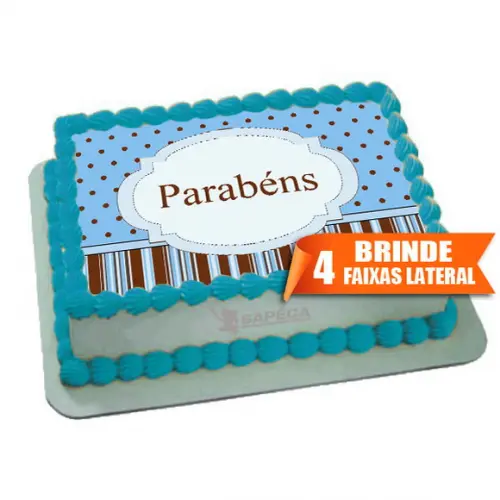 Papel arroz Parabéns Poa Azul + Brinde Faixas Laterais