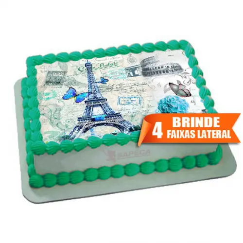 Papel arroz Paris para Bolo + Brinde Faixas Laterais