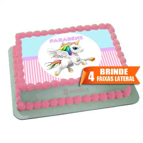 Papel arroz Unicornio + Brinde Faixas Laterais para Bolo