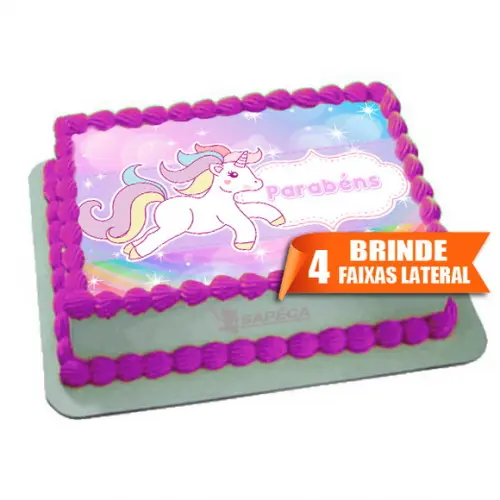 Papel arroz Unicornio para Bolo + Brinde Faixas Laterais