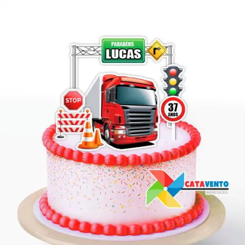 Topo de Bolo Caminhão Vermelho Decoração