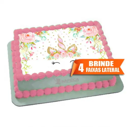 Unicornio Papel arroz para Bolo + Brinde Faixas Laterais