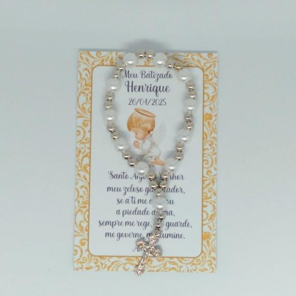 Cartão com Mini Terço Personalizado Batizado Menino