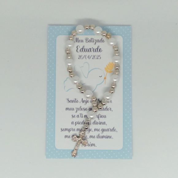 Cartão com Mini Terço Personalizado Batizado Menino