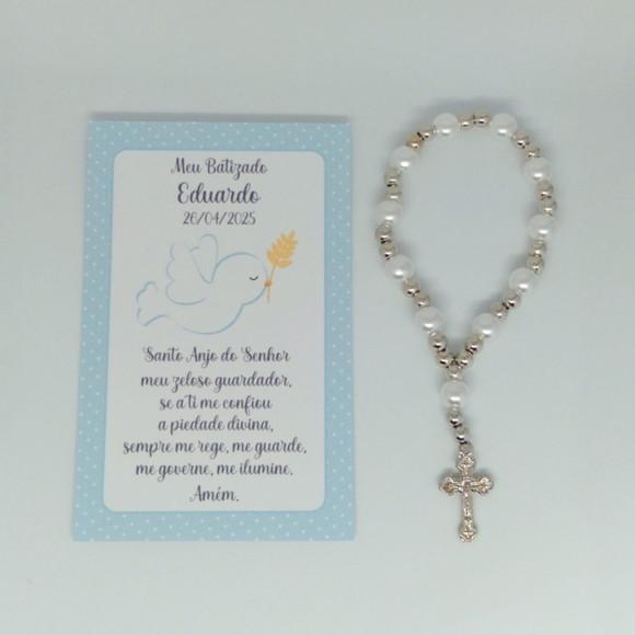 Cartão com Mini Terço Personalizado Batizado Menino