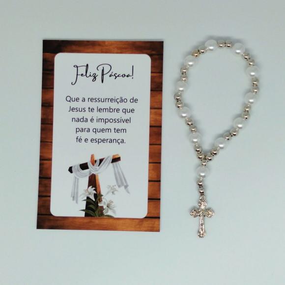 Cartão com Mini Terço Personalizado Páscoa