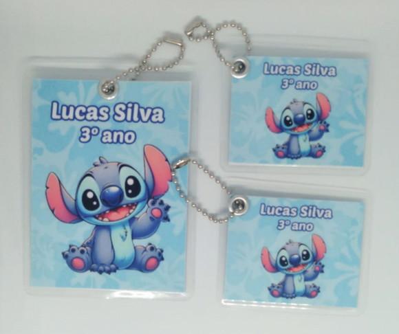 Kit com 3 Unidades Tag de Identificação Escolar Stitch