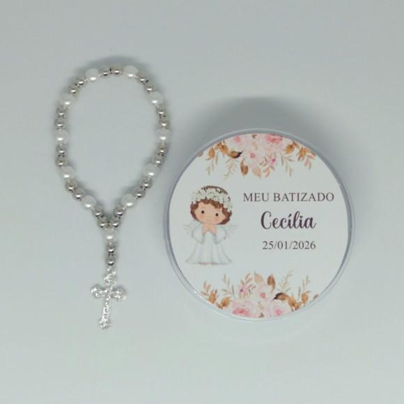 Lembrancinha Batizado Menina Latinha com Mini Terço