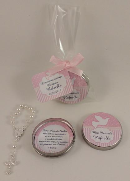 Lembrancinha Batizado Menina - Latinha com Mini Terço