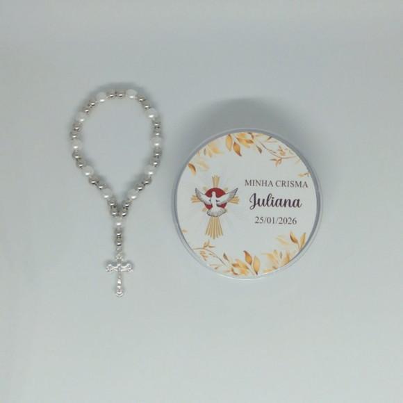 Lembrancinha Crisma Latinha com Mini Terço Personalizada