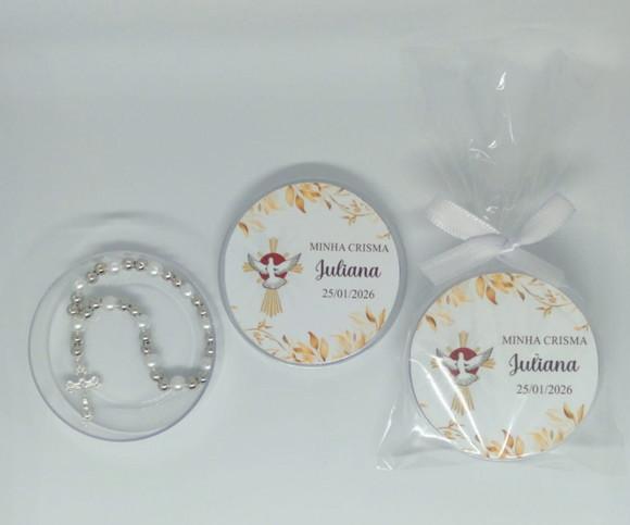 Lembrancinha Crisma Latinha com Mini Terço Personalizada