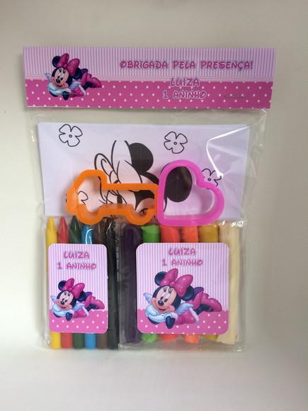 Lembrancinha Kit Massinha, Giz de Cera e Desenhos Minnie
