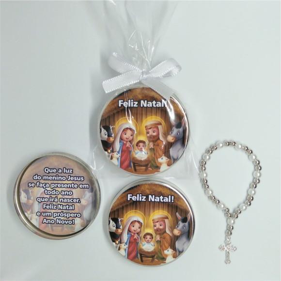 Lembrancinha Latinha com Mini Terço Natal