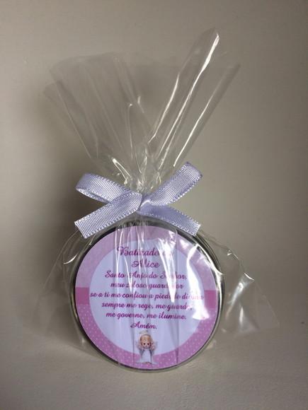 Lembrancinha Latinha com Vela Personalizada Batizado Menina
