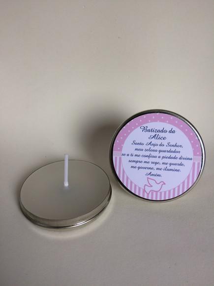Lembrancinha Latinha com Vela Personalizada Batizado Menina