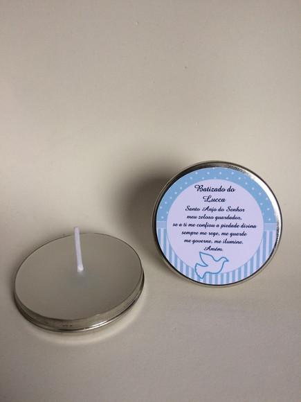Lembrancinha Latinha com Vela Personalizada Batizado Menino
