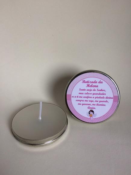 Lembrancinha Latinha com Vela Personalizada Batizado Menina