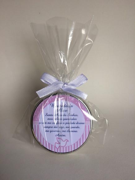 Lembrancinha Latinha com Vela Personalizada Batizado Menina