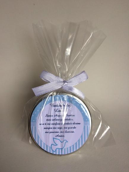 Lembrancinha Latinha com Vela Personalizada Batizado Menino
