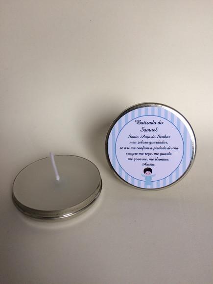 Lembrancinha Latinha com Vela Personalizada Batizado Menino