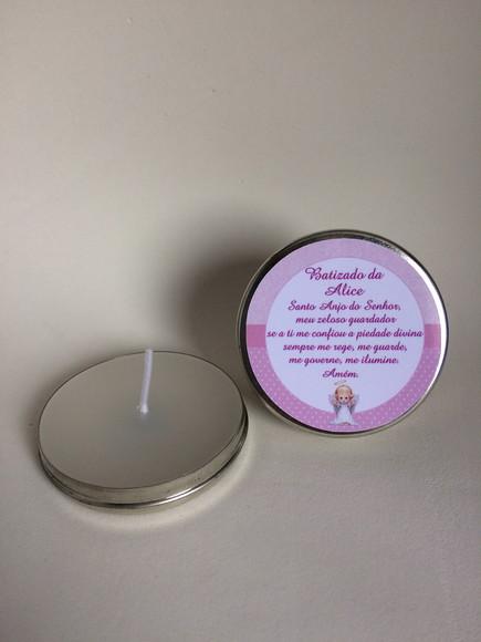 Lembrancinha Latinha com Vela Personalizada Batizado Menina