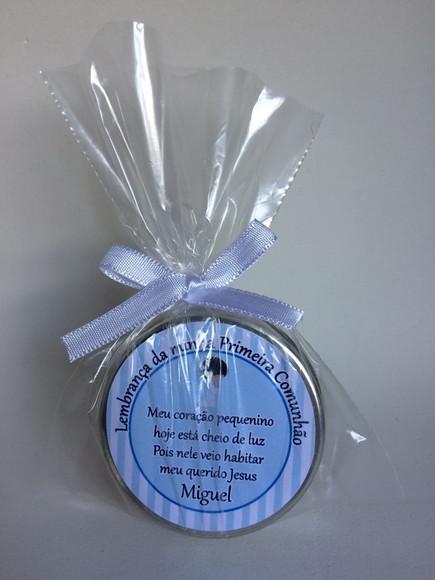 Lembrancinha Latinha com Vela Primeira Comunhão
