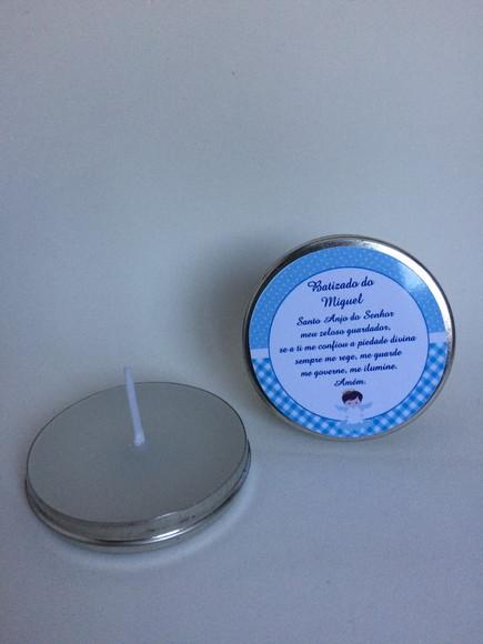 Lembrancinha Latinha com Vela Personalizada Batizado Menino
