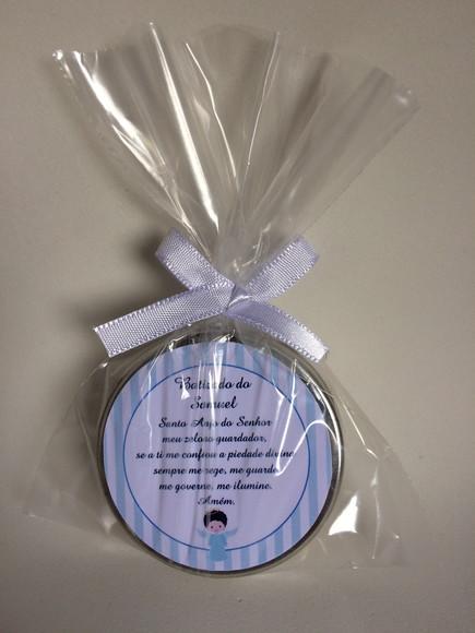 Lembrancinha Latinha com Vela Personalizada Batizado Menino