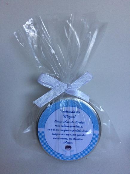 Lembrancinha Latinha com Vela Personalizada Batizado Menino