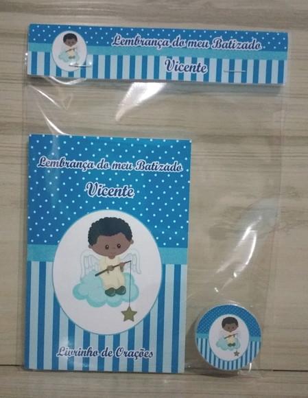 Livrinho de Orações + Latinha com Mini Terço Batizado Menino