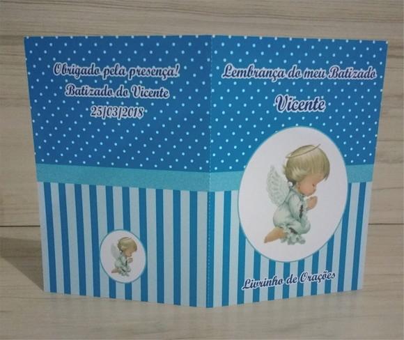 Livrinho de Orações + Latinha com Mini Terço Batizado Menino