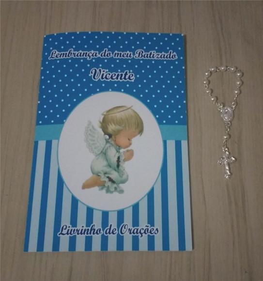 Livrinho de Orações + Latinha com Mini Terço Batizado Menino