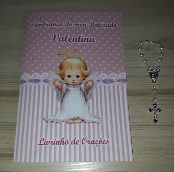 Livrinho de Orações com Mini Terço Batizado Menina