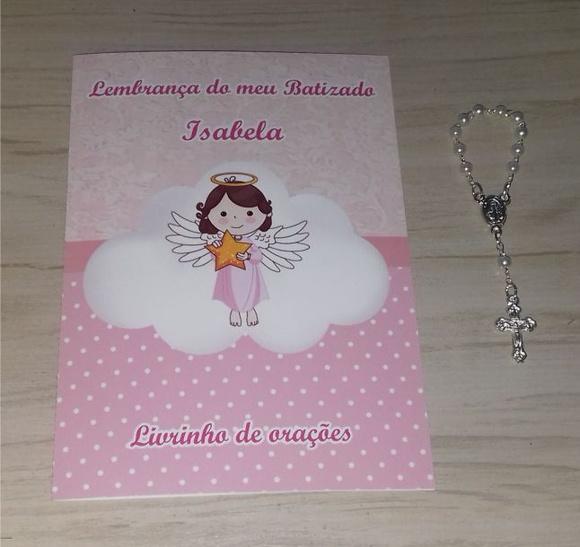 Livrinho de Orações com Mini Terço Batizado Menina