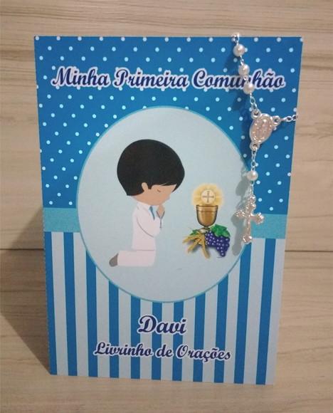 Livrinho de Orações com Mini Terço Primeira Comunhão Menino