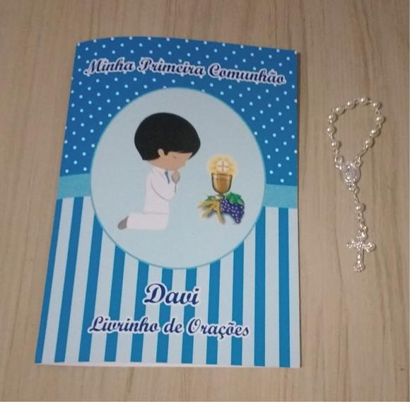Livrinho de Orações com Mini Terço Primeira Comunhão Menino