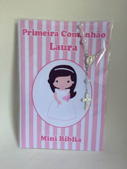 Mini Bíblia com Mini Terço 1ª Comunhão / Eucaristia Menina