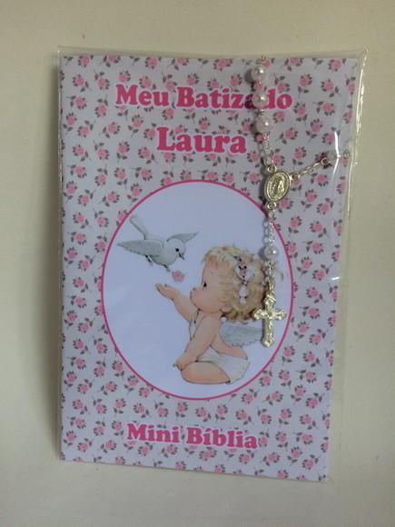 Mini Bíblia com Mini Terço Batizado Menina