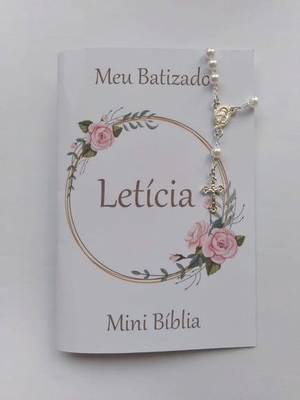Mini Bíblia com Mini Terço Personalizada Batizado