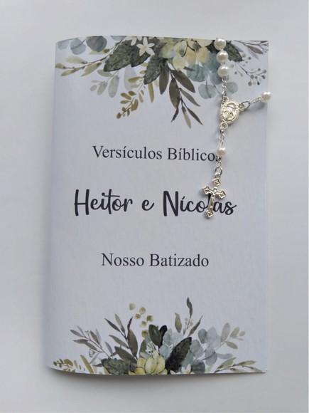 Mini Bíblia com Mini Terço Personalizada Batizado