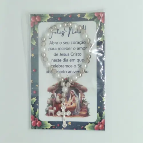 Cartão com Mini Terço Natal