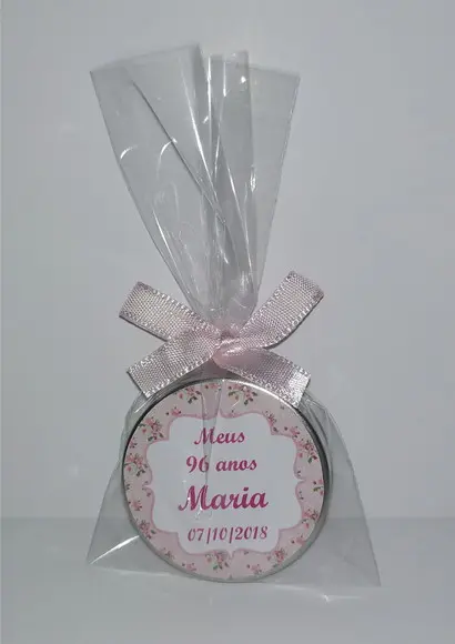 Kit 60 Latinhas com Mini Terço Aniversário 90 Anos
