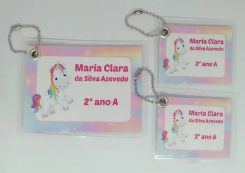 Kit com 3 Unidades Tag de Identificação Escolar Unicórnio