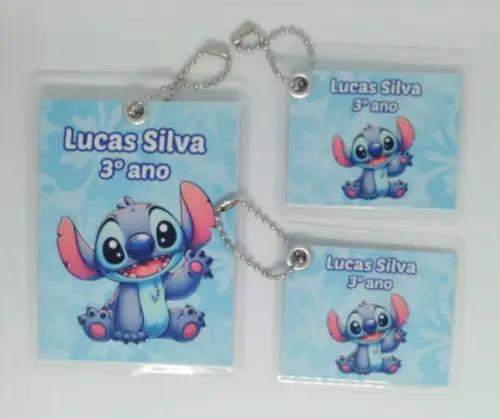 Kit com 3 Unidades Tag de Identificação Escolar Stitch