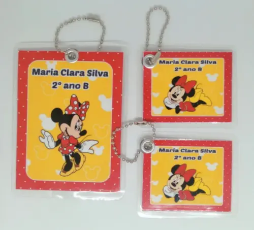 Kit com 3 Unidades Tag de Identificação Escolar Minnie