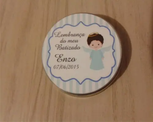 Latinha com Mini Terço - Batizado Menino