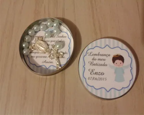 Latinha com Mini Terço - Batizado Menino